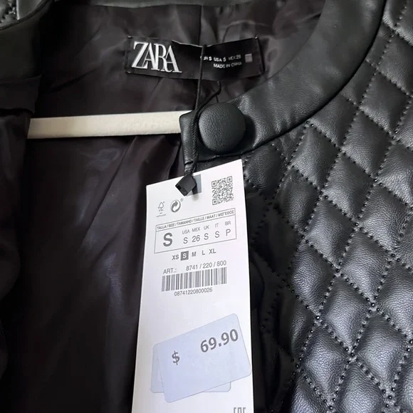 Zara Quilted Faux Leather Jacket NWT size small - Picture 6 of 11